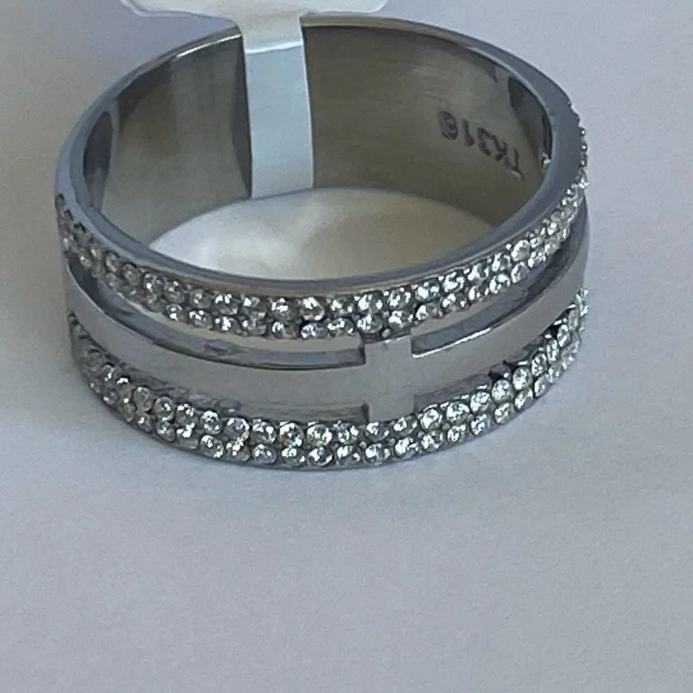 Men’s Stainless Steel Ring Size 10 CZ Pave Band Silver Statement